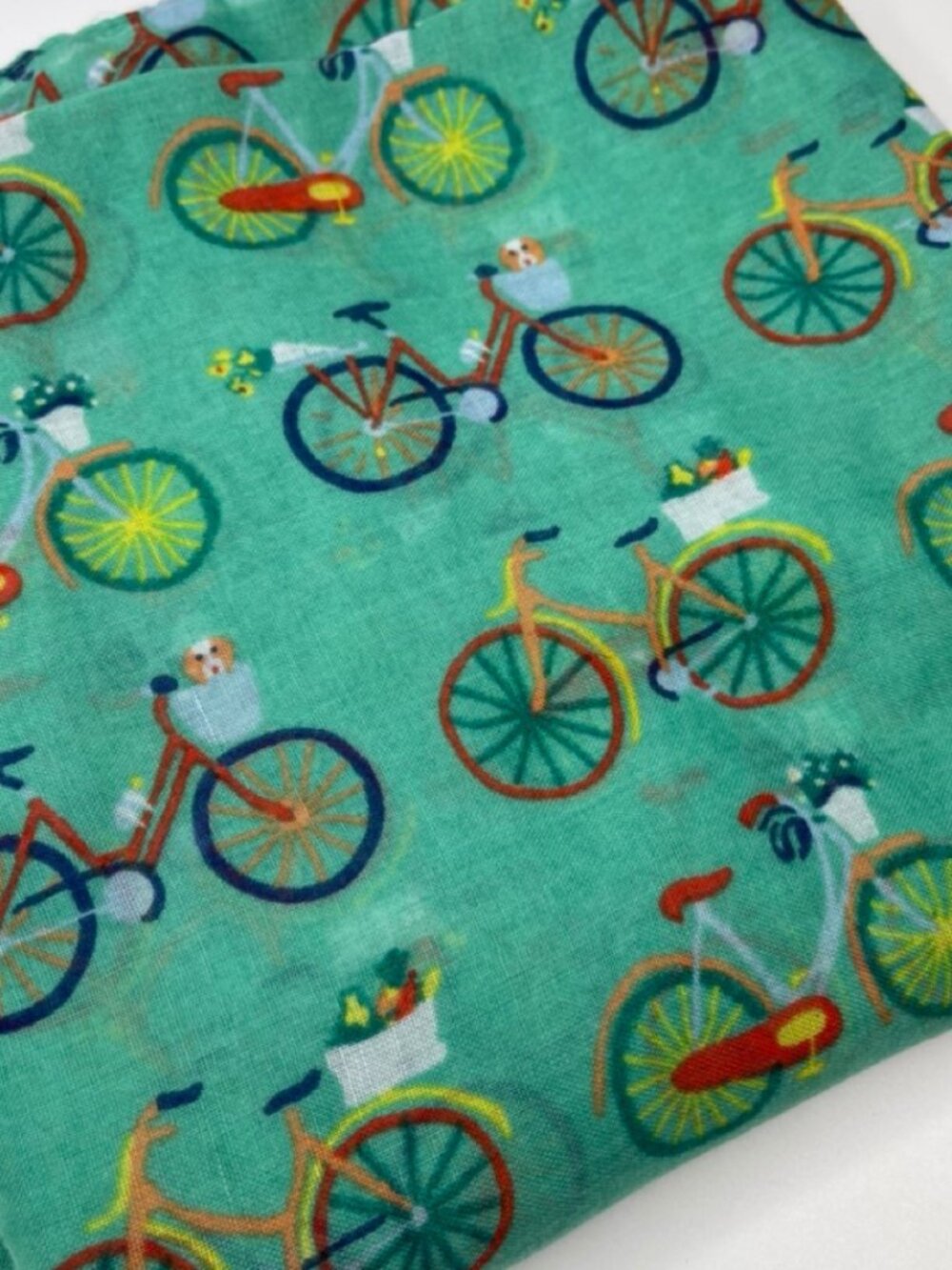 Printed Village Mint Green Retro Bicycle Print Lightweight Scarf Shawl Wrap EUC